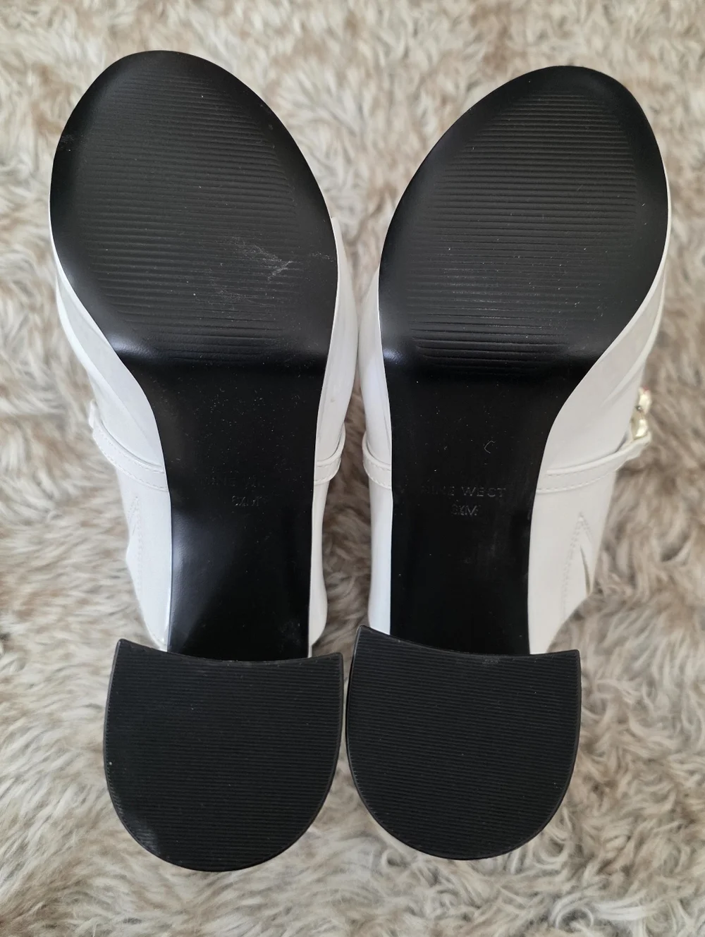Nine West Relee White Rounded Open Toe‎ Chain Detail Platform Heels Women's 6.5